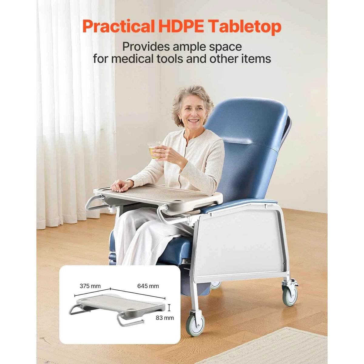 SucceBuy Geri Chair Recliner 3-Position Reclining Geri Chair Movable Recliner Chair with Wheels Ideal for Hospital, Nursing Home