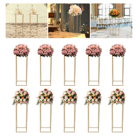 10Pcs Metal Flower Stand Set, Rectangle Wedding Centerpiece or Display Stand. Tall Cylinder Vase Holder.