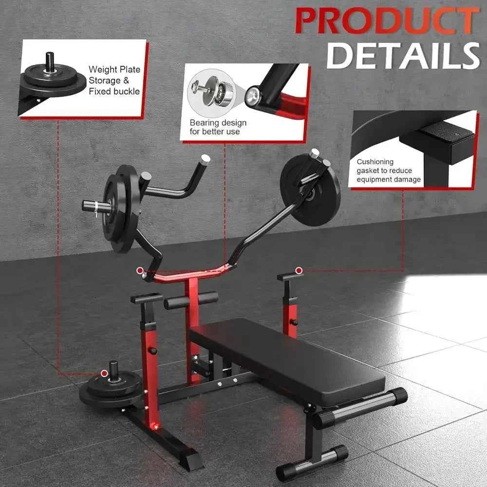 Space-Saving Adjustable Height 1250lbs Bench Press with Independent Converging Arms for Home Gym AB Exercises