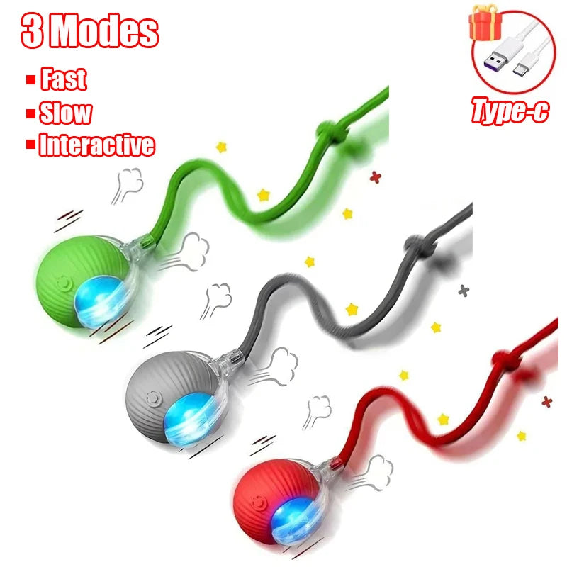 New Cat Interactive Ball Toy with Automatic Rolling Ball & Faux Tail. Rechargeable, Smart Pet Electric Toy for Dogs & Cats