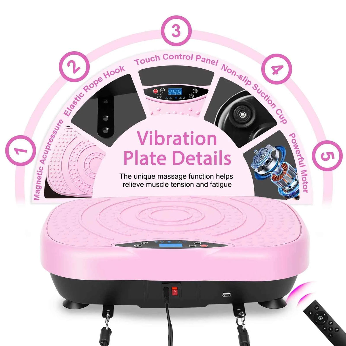 Portable Vibration  Exercise Machine for Whole Body Workout  with Bluetooth. Resistance Bands 5 Yoga Straps, 10 Auto, 200 Manual Speed Settings for Weight Loss & Shaping