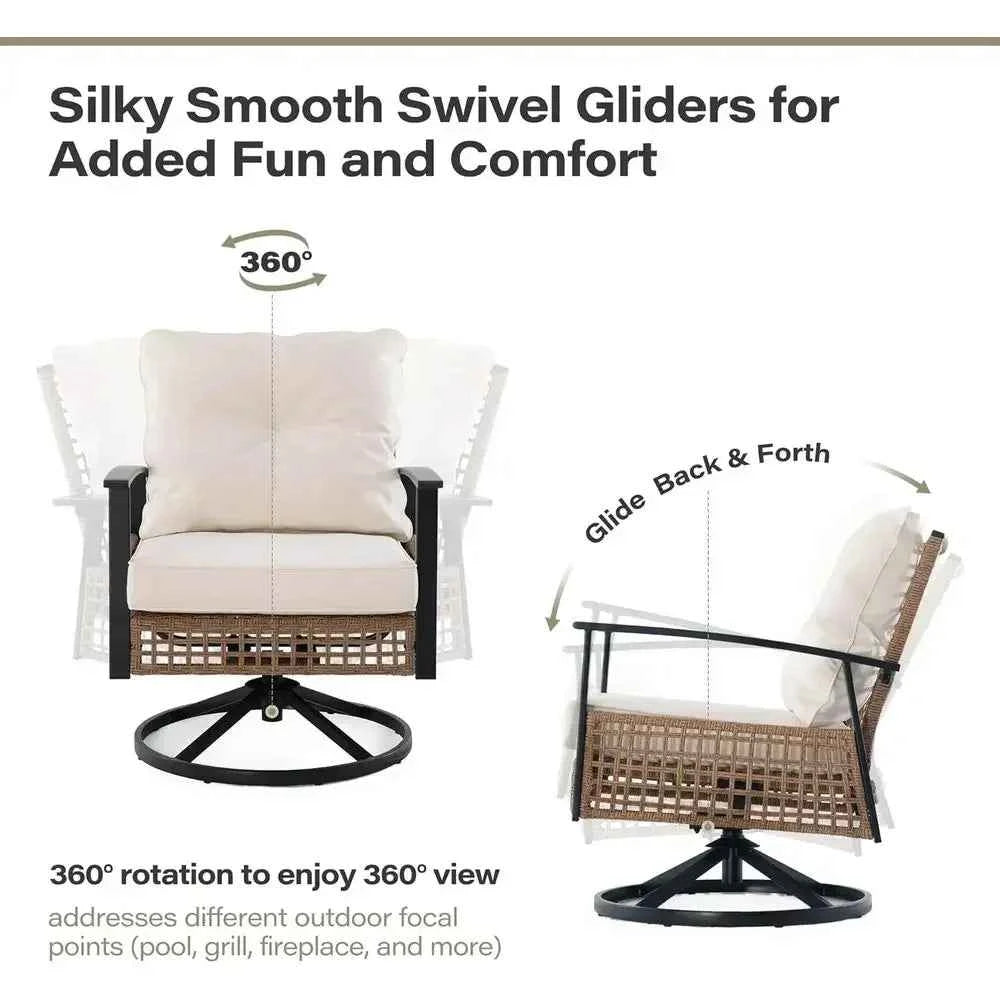 2-Piece Outdoor Swivel Rocking Wicker Patio Set with Cushions for Backyard (Beige)