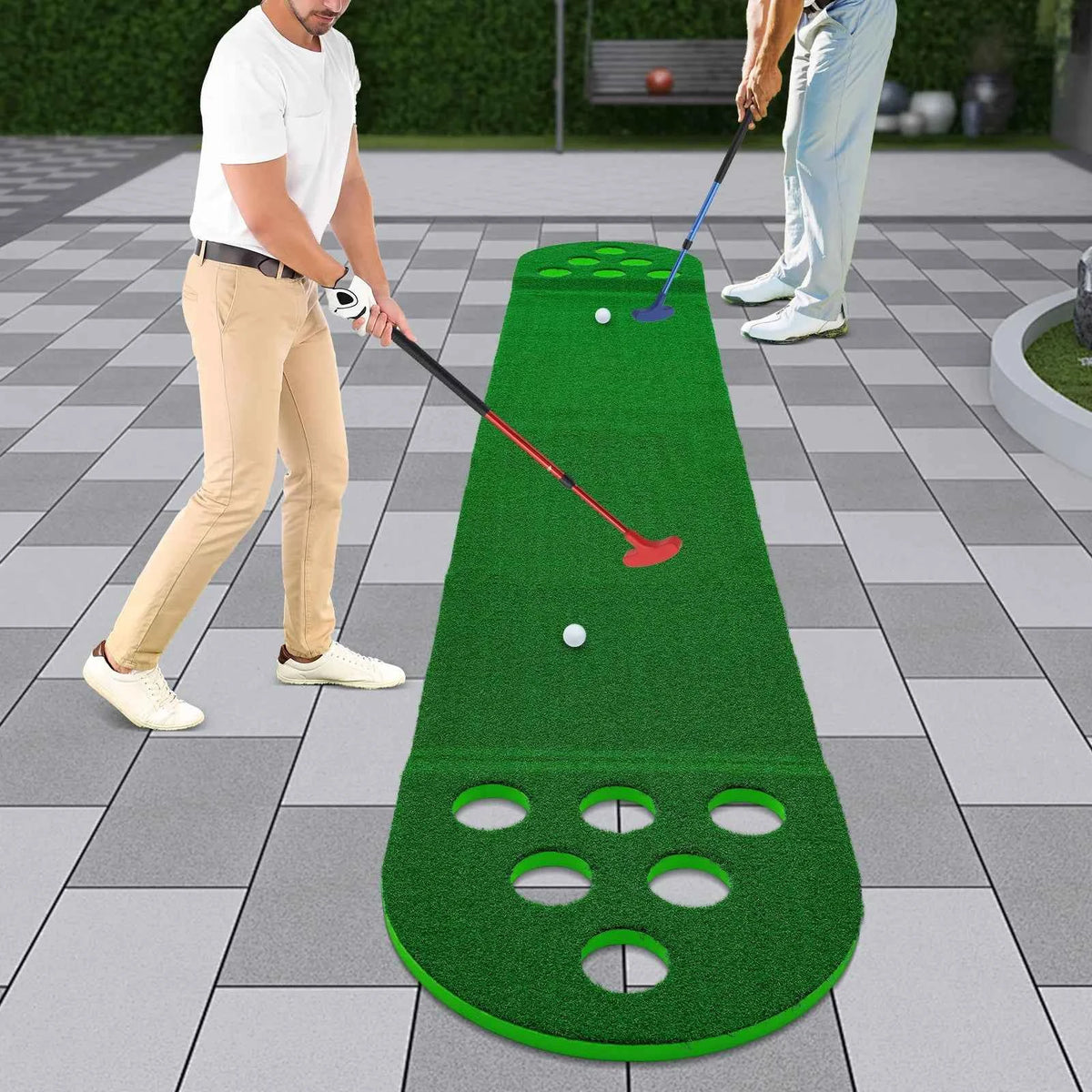 Miniature Golf Course - Green Base 118*19*1in Complete Set a Golf Course Mat, Two Golf Clubs and Two Golf Balls Different Difficulty Levels, Foldable Suitable for All Kinds of People Outdoor Play