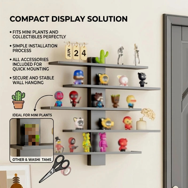 4-Piece Set of Collectible Floating Wall Racks, Multi-Tiered Wall Shelving Units, Versatile Display Stands, Suitable for Office and Home Decor, Ideal for Storing Statues and Small Figurines, Decorative Shelves, Functional Sto