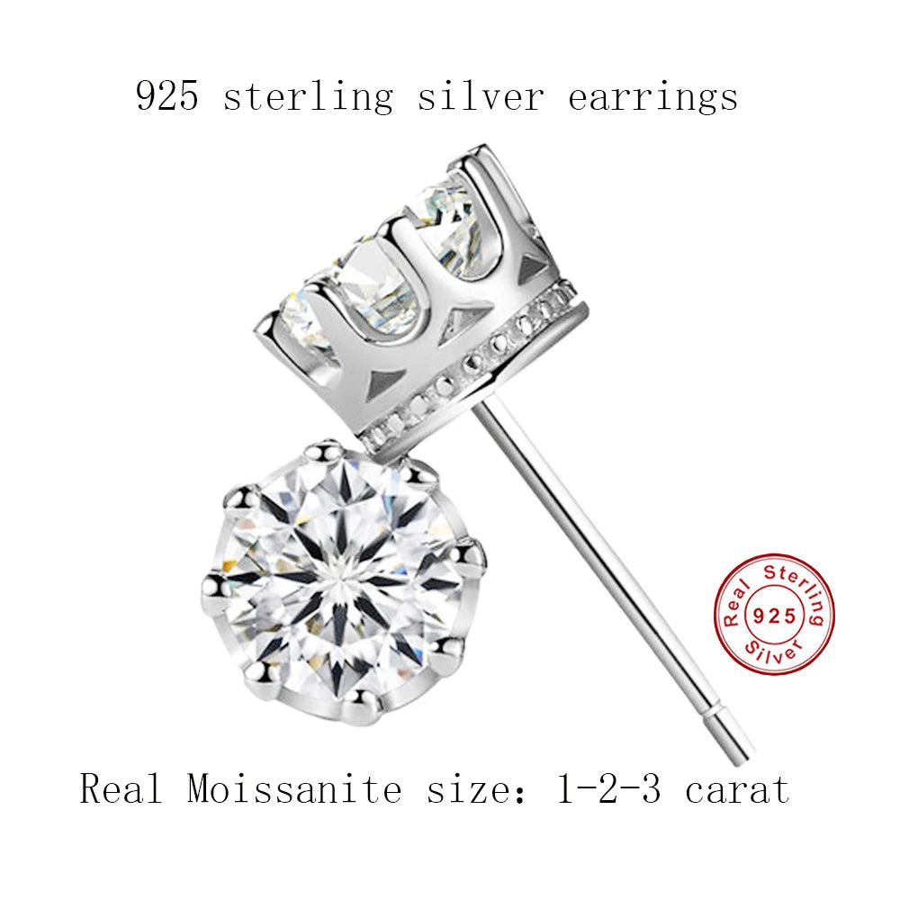Exquisite Eight Claws Crown Stud Earrings, 925 Sterling Silver Moissanite Earrings for Women.