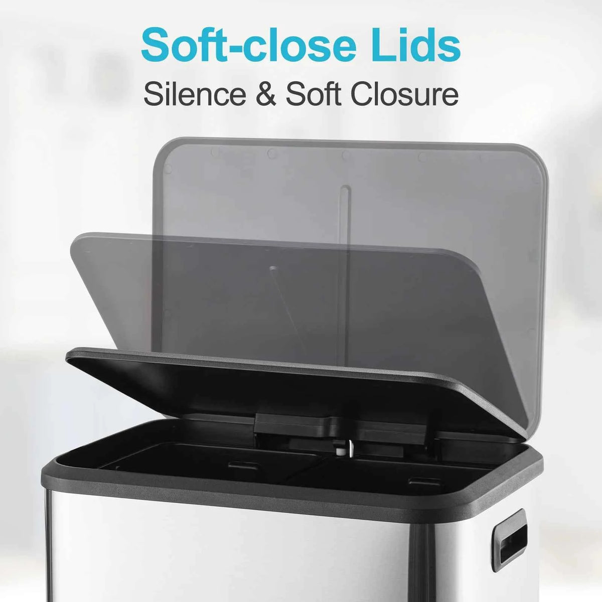 Dual Compartment Stainless Steel Trash Can – 8 Gallon/30L Step-On Garbage Bin – Soft Close Lid, 2 Removable Inner Buckets, Smudge-Resistant, Space-Saving Modern Design