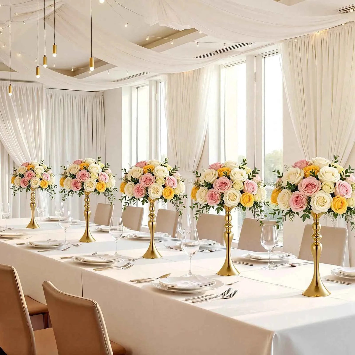 12 PCS Wedding Flower Vase, 21.7 In Tall Trumpet Flower Table Centerpieces, Banquet Vases Easy Installation, Electroplated Versatile Arrangement Stand For Party Events, Home Decor, Reception, Gold
