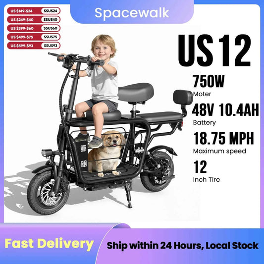 Eilleo Spacewalk 48V Electric Scooter for Adults with Large Pet Basket. 750W Motor, 18.75MPH, Foldable Commuter E-Scooter with Seat