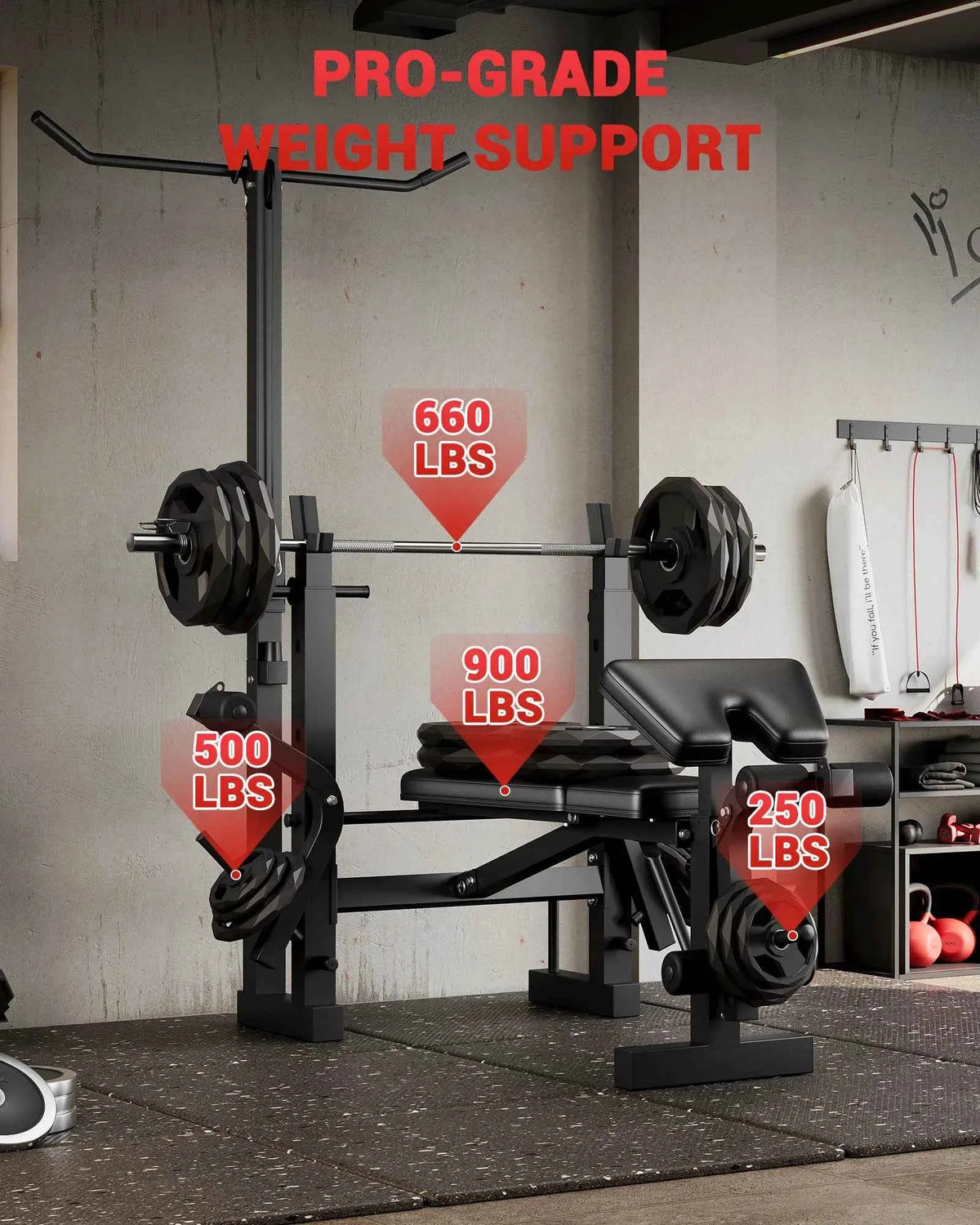 Adjustable 4-in-1 Weight Bench Set with Leg Developer, Barbell Rack, Butterfly Arm Preacher, Foldable