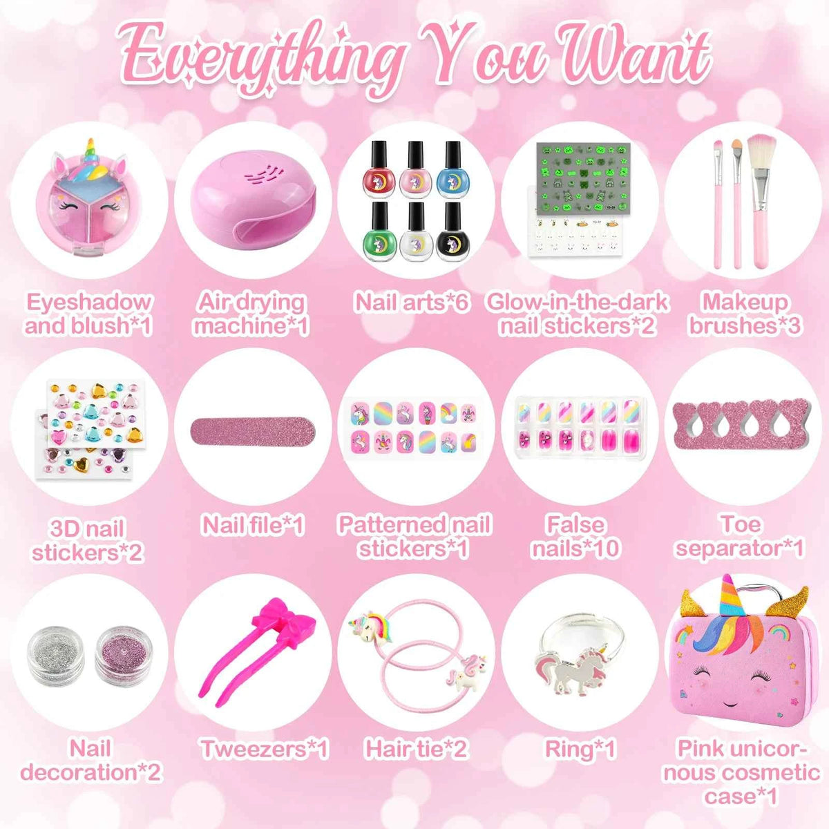 Kids Washable Makeup Girl Toys - Kids Nail Art Kit for Girl, Real Make Up Set, Little Girls Makeup Kit for Toddler, Kid, Children
