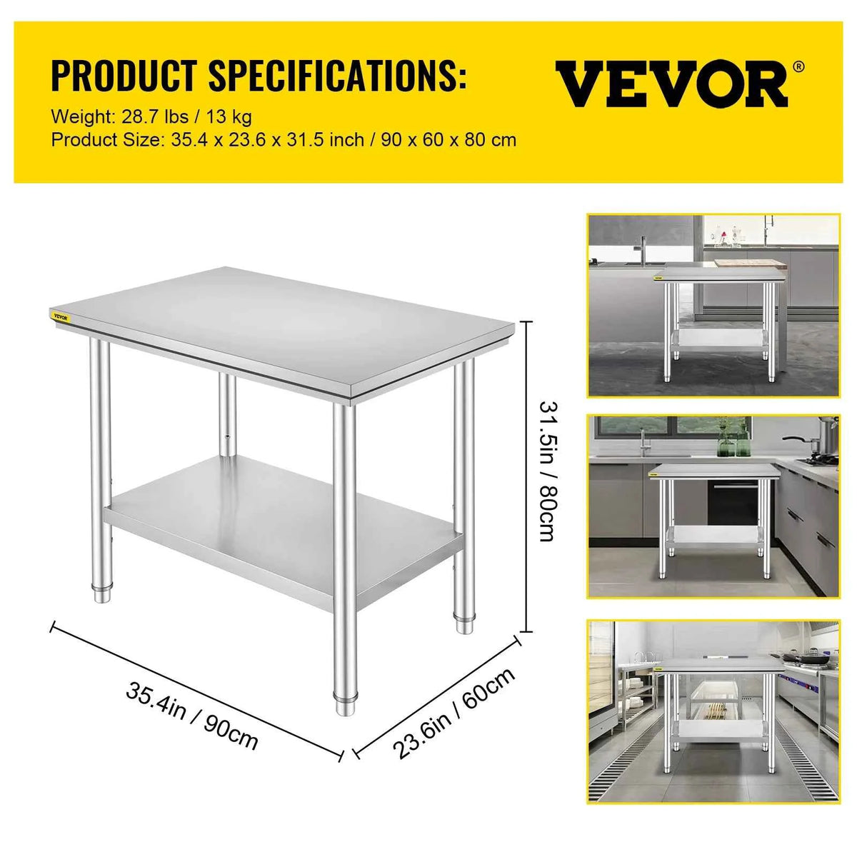 SucceBuy Kitchen Work Bench. Commercial Catering Table.  Worktable with Undershelf Stainless Steel 330LBS 286LBS Restaurant, Home