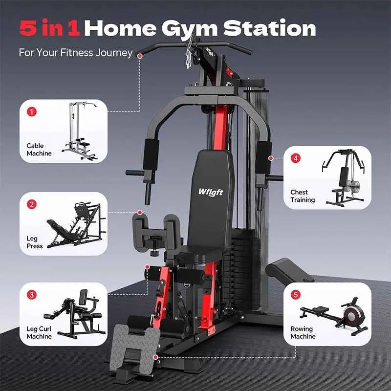 Pooboo Home Gym Workout Equipment with 148 LB Weight Stack, Full Body Workout Machine for LAT Pulldown, Chest Press, Leg Extension & Strength Training, Multi Function Fitness Equipment