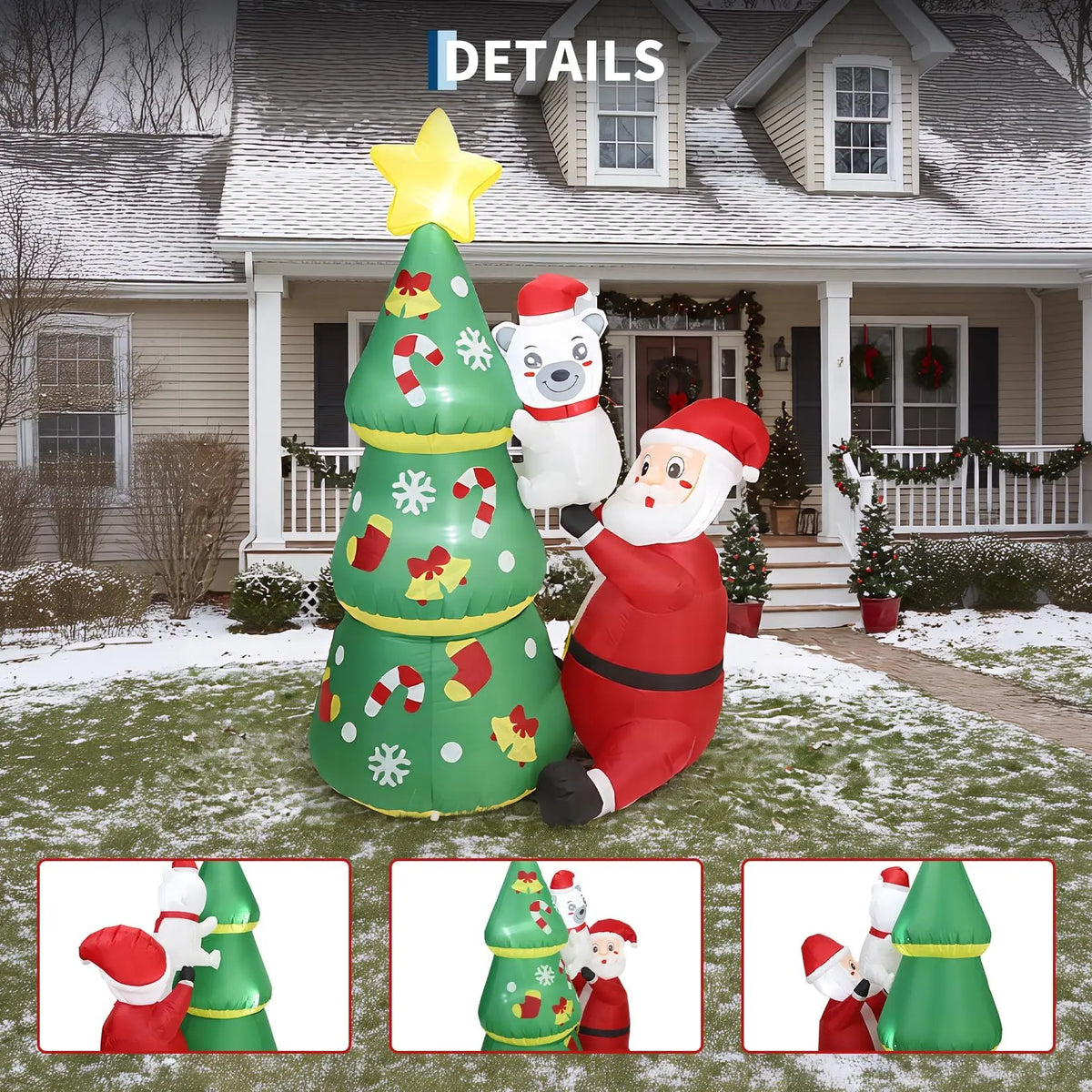 7ft Christmas Inflatable Santa & Polar Bear With Tree, Lighted Blow Up Yard Decor With Leds, Blower and Stakes. For Home Lawn, Garden, or Porch