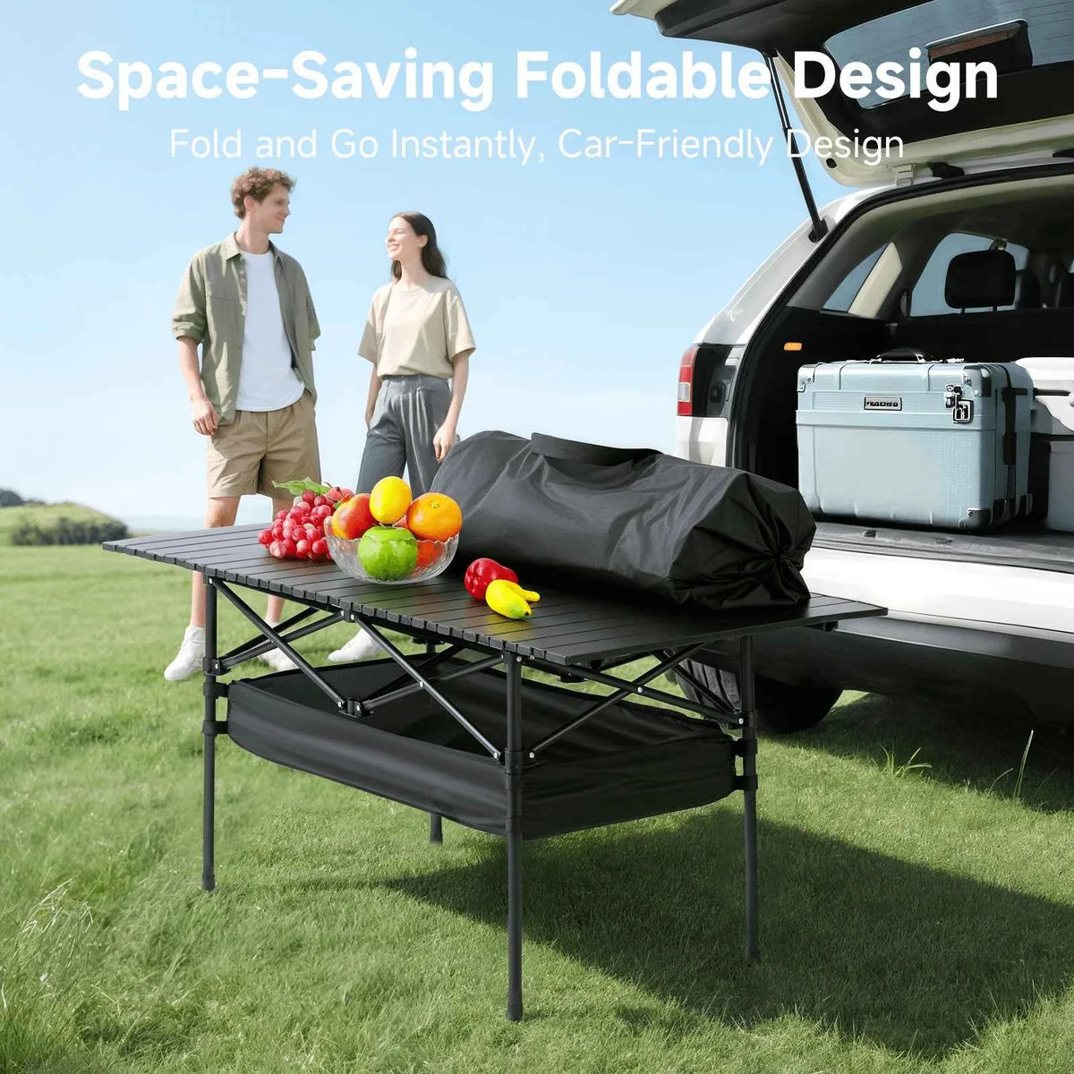 Senmeo Camping Table, Fold Up Lightweight, 4-6 Person Portable Roll Up Aluminum Table With Carry Bag For Outdoor,