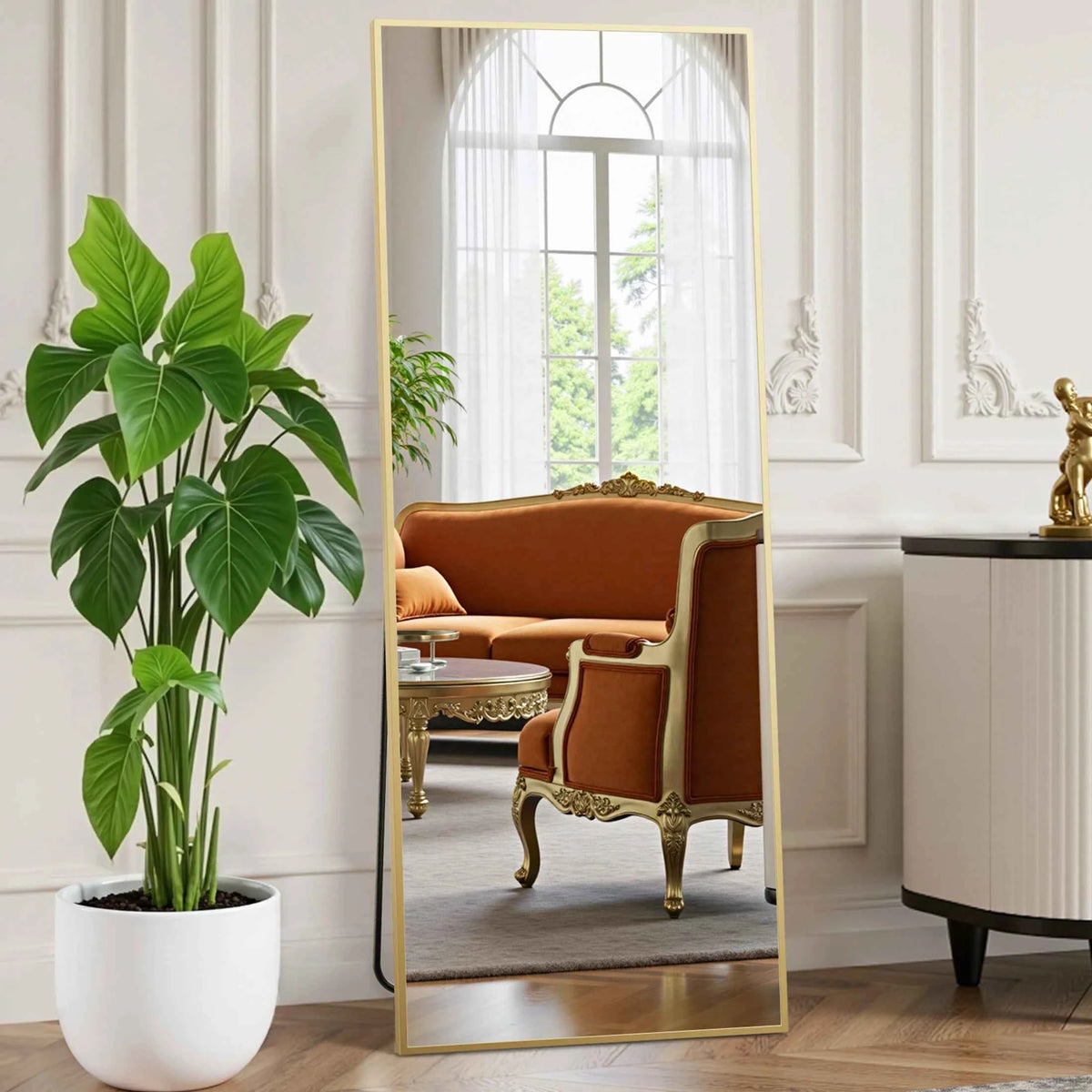 JHK Full Length Mirror with Stand., Tempered Glass, Aluminum Frame for Hanging or Leaning. Full Body.