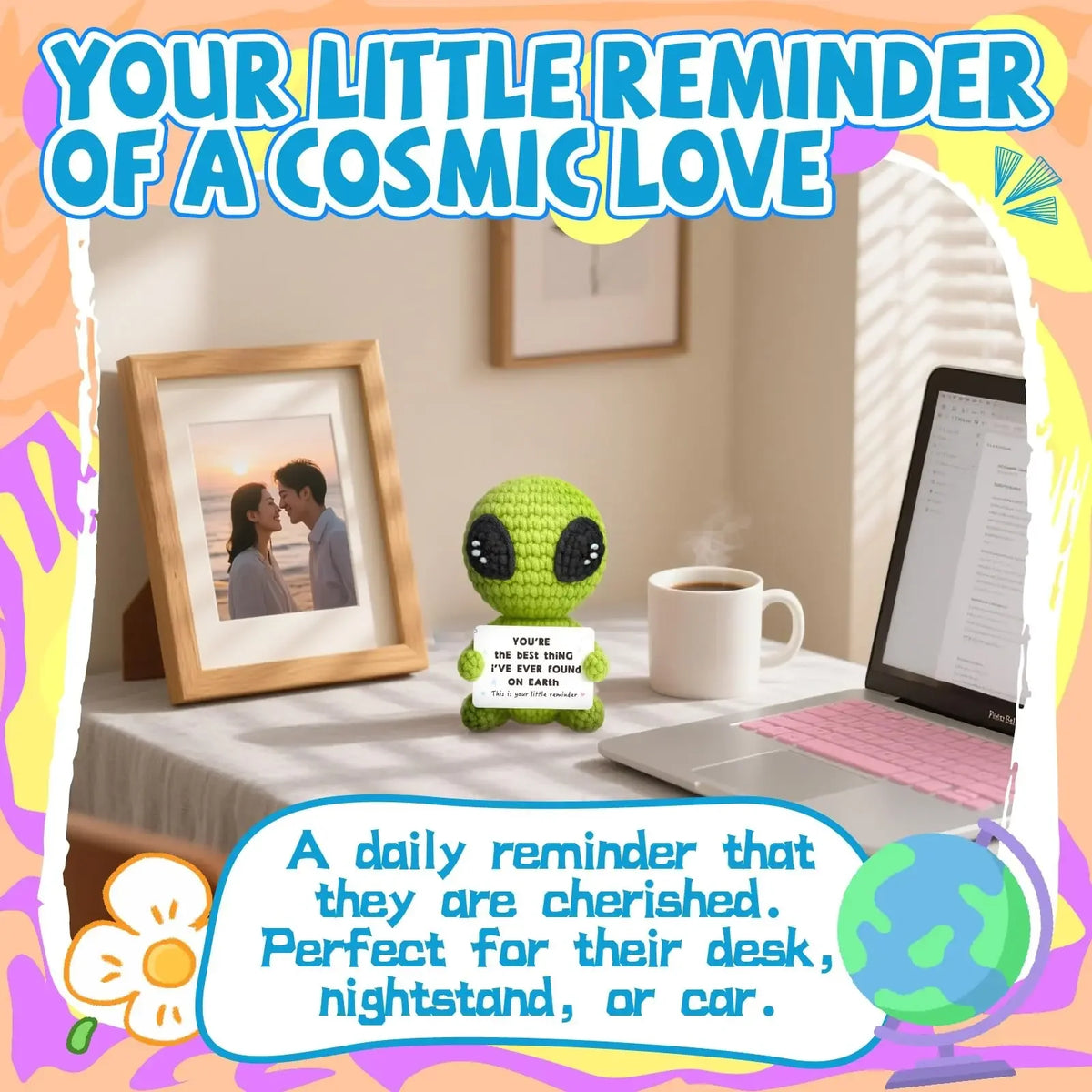 1pc A Fun And Inspiring Crocheted Alien Gift, A Delicately Crafted And Uniquely Cute Toy Doll, Complete with A Positive Card. A Novel Anniversary, Valentine's Day, or Birthday Gift, And A Special Decorative Present, Amigurumi
