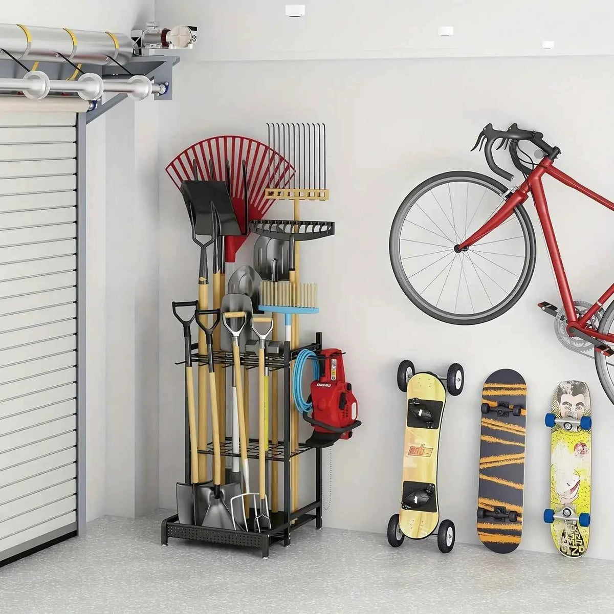AXOSY-Portability Tool Organizer With Wheels,  Metal Yard Tools Organizer.  Heavy Duty Garden Tool Organizer For Garage, Yard, Patio, Shed, Indoors And Outdoors