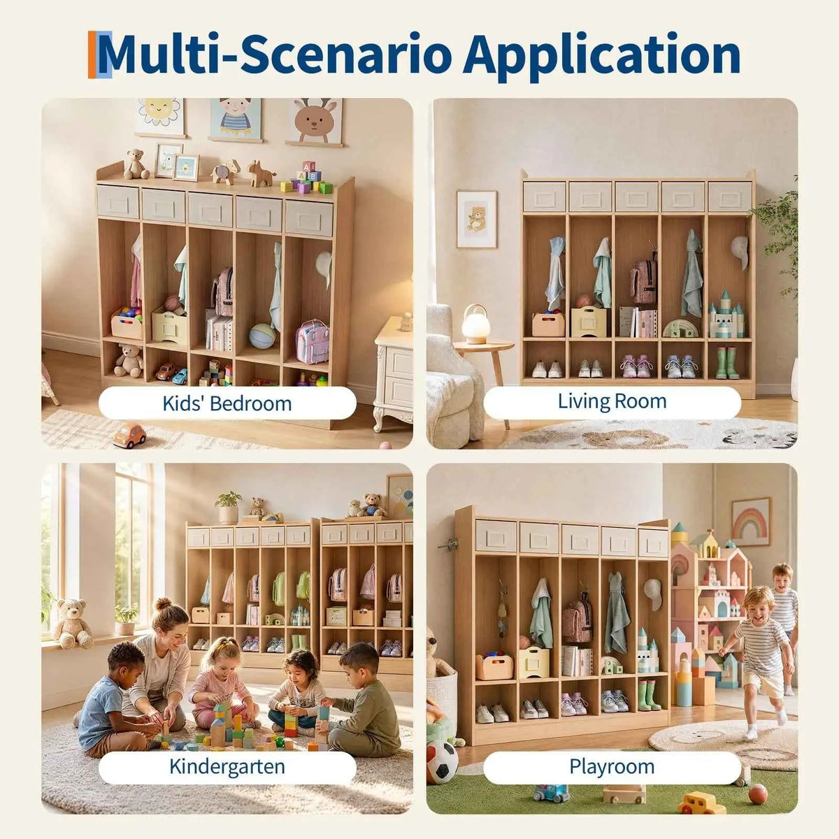 5-Section Classroom Coat Locker With 10 Cubbies & Hooks, Kids Storage Organizer With 5 Bins