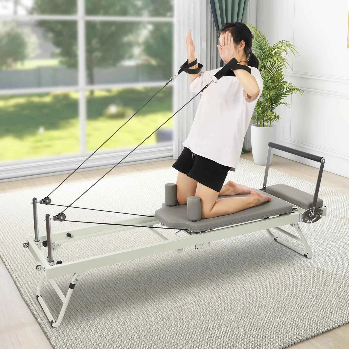 120kg/264.55lbs Foldable Pilates Reformer Machine, Multifunctional Yoga Fitness Equipment,