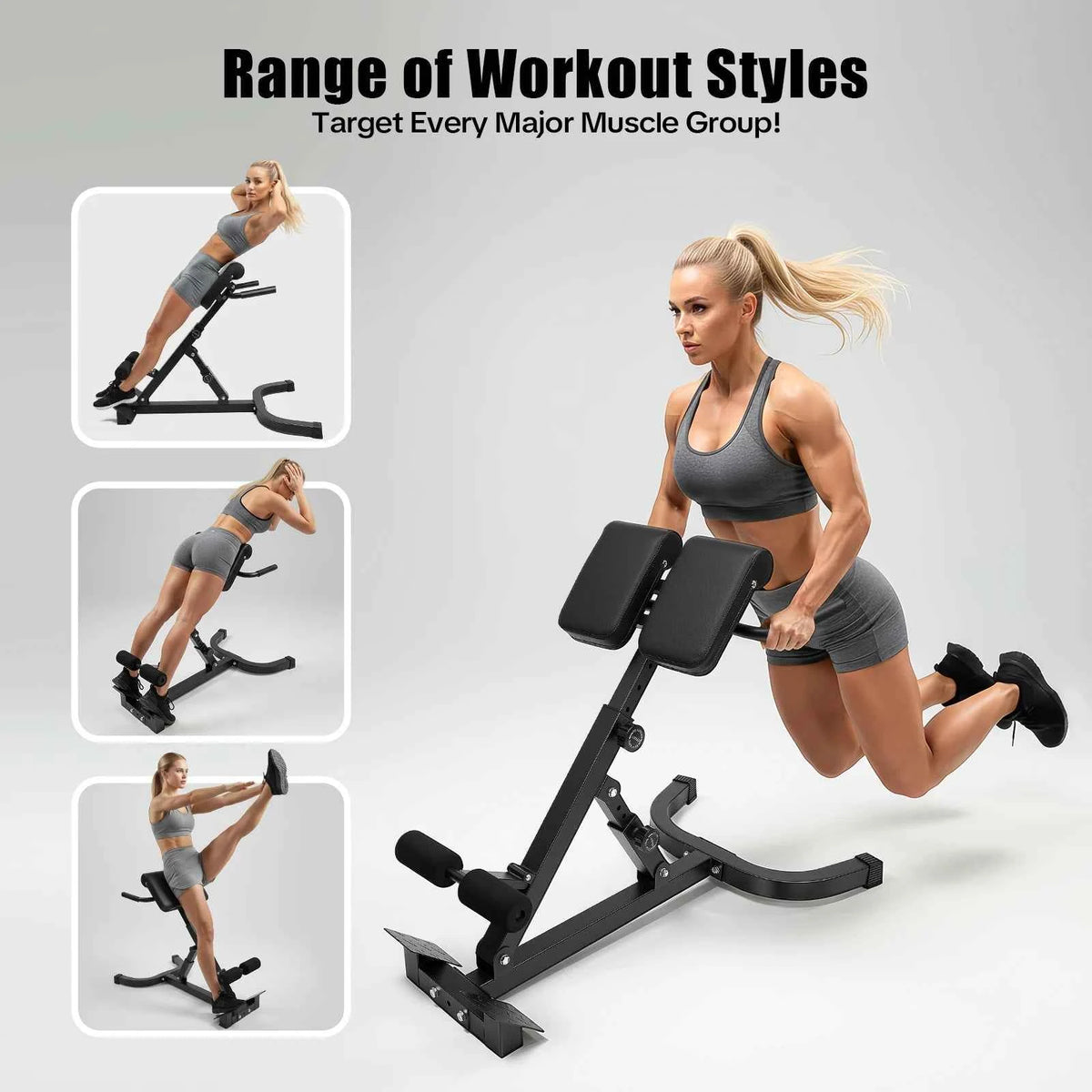 Roman Chair Back Extension Machine, 330LBS. Abdominal Exercise Equipment, Multi-Functional Hyperextension Back Strength Exercise Bench, w/Rubber Foot Covers, suitable for Home, Gym, and Hotels