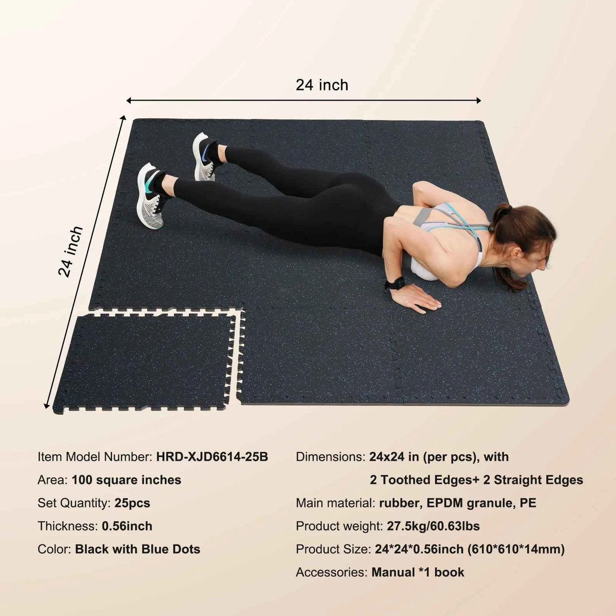 Succebuy 0.56 Inch 25 Tiles, Rubber Top with EVA Foam Thick Floor Mats -  24/48/100 sq. ft.  Coverage. Interlocking Puzzle