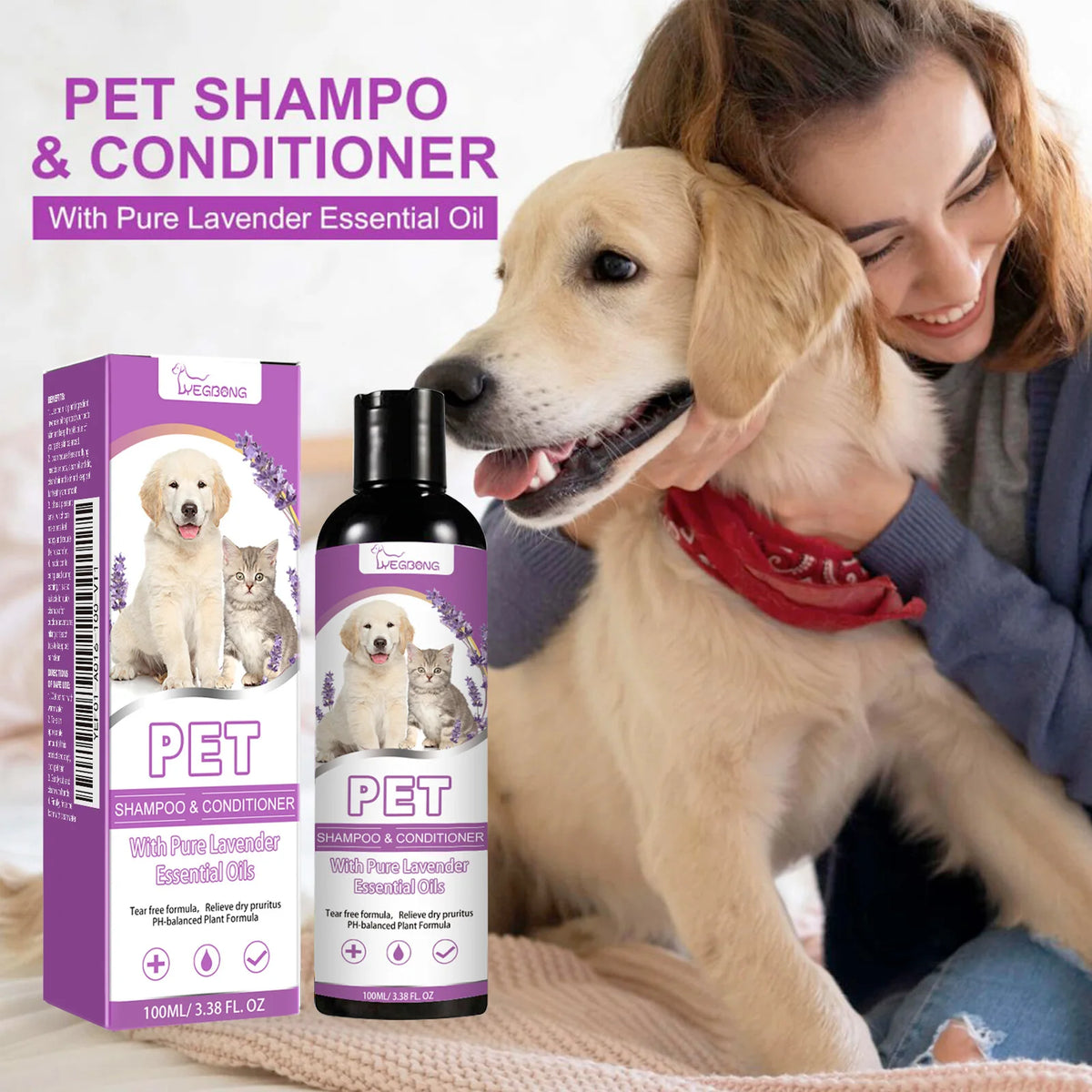 Pet Shampoo Shower Gel, for Dogs or Cats. For Soothing Itchy Animal Skin, makes Hair Smooth & helps with Detangling. Deep Cleaning Coat Care. Natural Shine. Soft Tangle Free, 100ml
