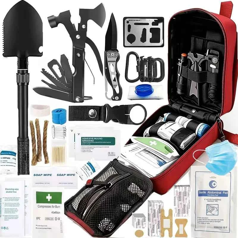 142-Piece Emergency Survival Kit with MOLLE Pocket. Essential Gear for Camping, Hunting,Gardening, Outdoor Adventure. Best Creative Gift