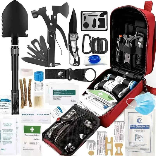 142-Piece Emergency Survival Kit with MOLLE Pocket. Essential Gear for Camping, Hunting,Gardening, Outdoor Adventure. Best Creative Gift
