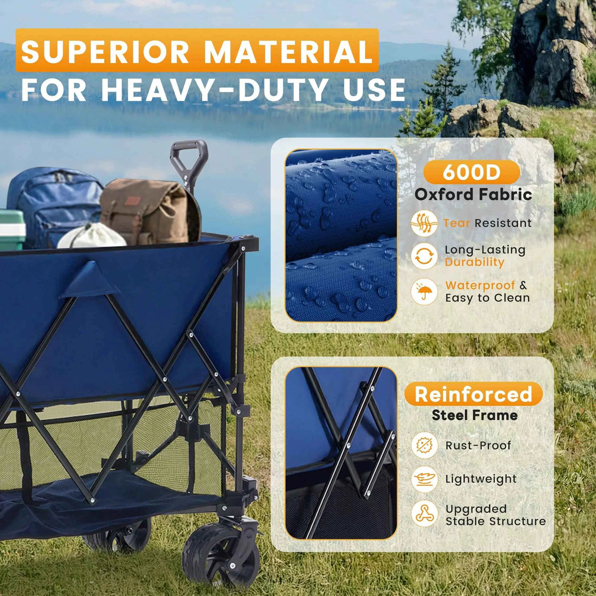 MCQ 51 Inch Folding Outdoor Double Layer Picnic Table with Collapsible Wagon with Wheels. 440lbs. Foldable Table, Grocery Cart on Wheels for Camping, Picnic, Outdoor. Indoor. Easy to Fold and Store