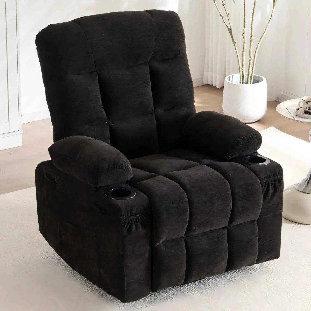 360° Swivel Rocker Recliner Chair with Cup Holders & Side Pockets,