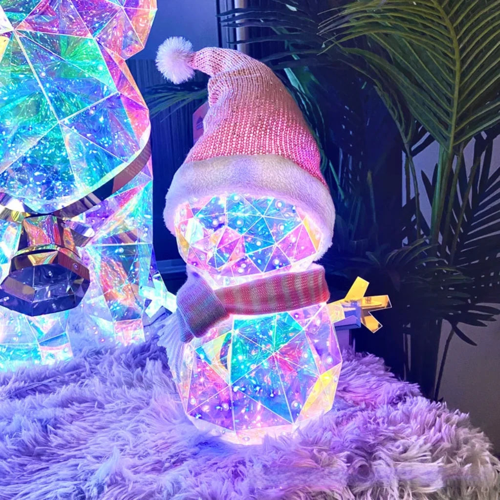 Christmas Colorful Snowman and Reindeer. LED Glowing Santa Claus, Elf, and Gnome Figurines. Christmas Decorations