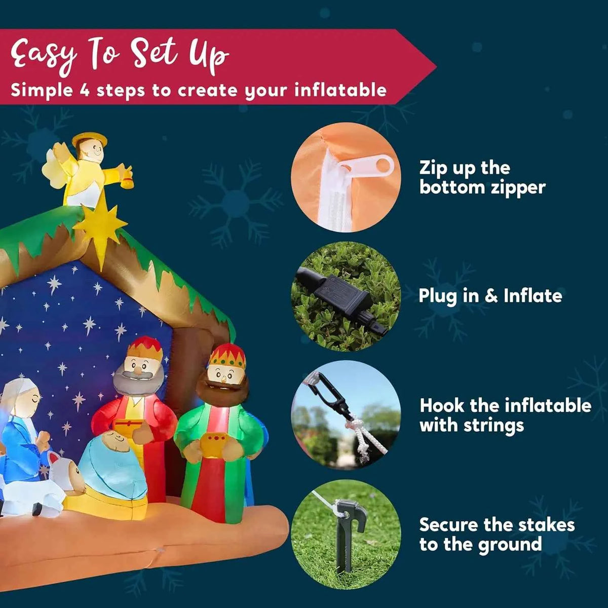 JOYFY 8 FT Long Christmas Inflatables Nativity Scene. Christmas Nativity Set with Build-in LEDs for Xmas Party. Yard Décor