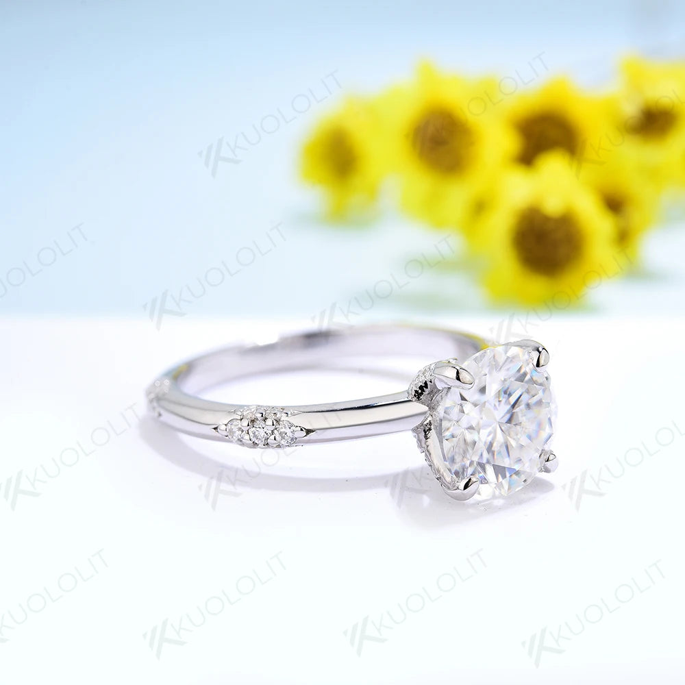 Kuololit US Stock 1CT Round Cut Moissanite Rings for Women, 925 Sliver Sterling White Gold Diamond for Anniversary, Wedding, Engagement. New