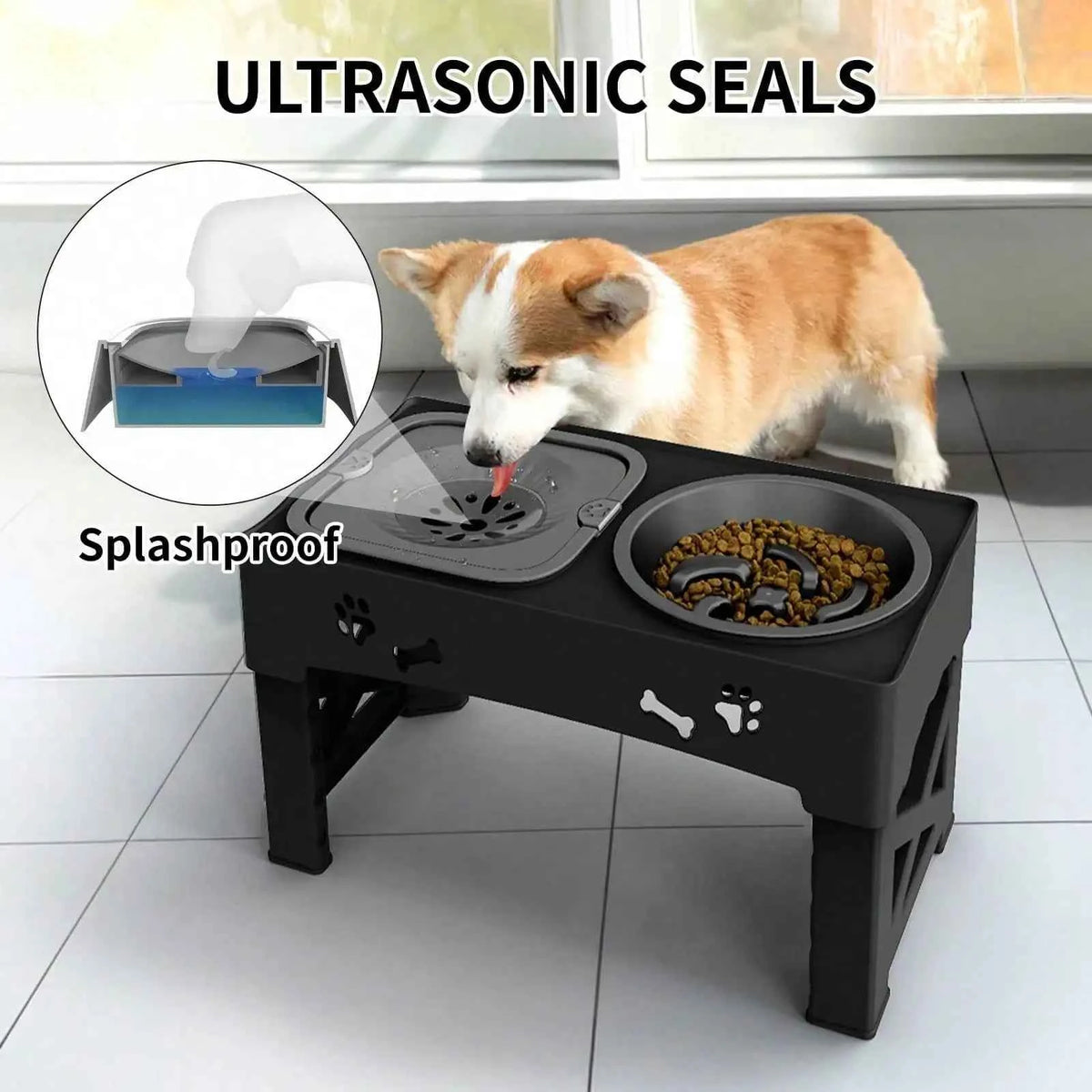 Raised Dog Bowl Stand, Anti Slip Feet, Double Feeder For Small, Medium, Large Dogs and Cats Pet Bowls