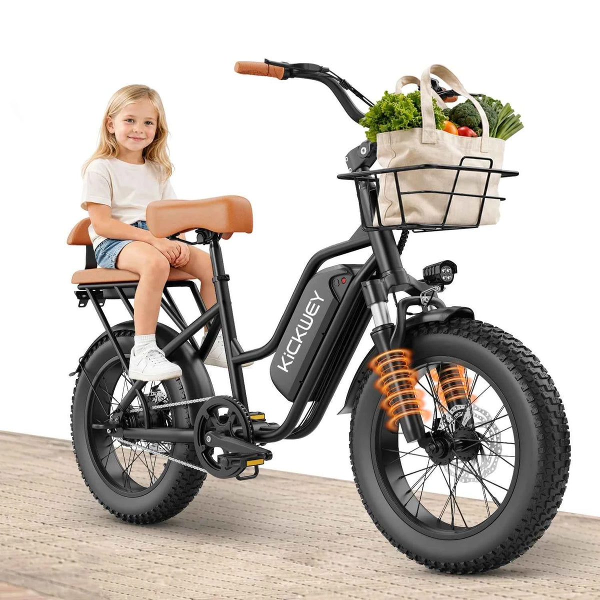 KICKWEY LD20 Electric Bicycle, 1500W, 48V, 20AH, 250W Electric Road Bike. Double Seat for Adults And Kids. 20x3.0 Fat Tire,  E-Bike for Adults