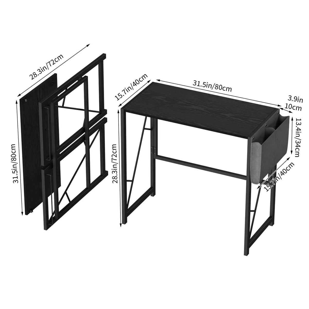 31.5inch Folding  Desk with Headphone Hook & Storage Bag,  Desks for Small Spaces, Bedroom, Apartment, Easy to Fold