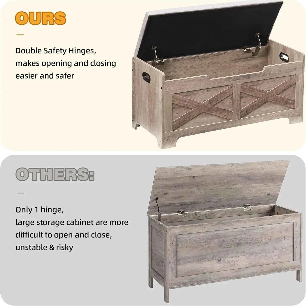 Storage Bench Storage Chest with 2 Safety Hinges Liftable top Shoe Bench Retro Wooden for Entryway, Bedroom, Living Room
