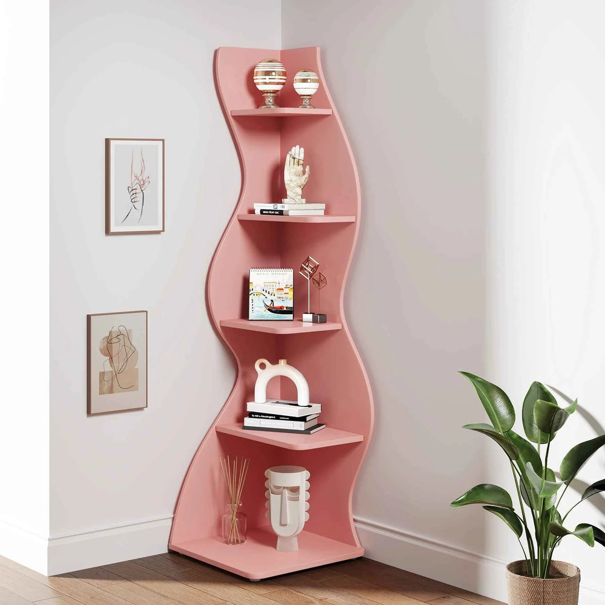 Tribesigns Corner Shelf, Stylish 5-Tier Corner Bookshelf,  Storage Rack. Plant Stand
