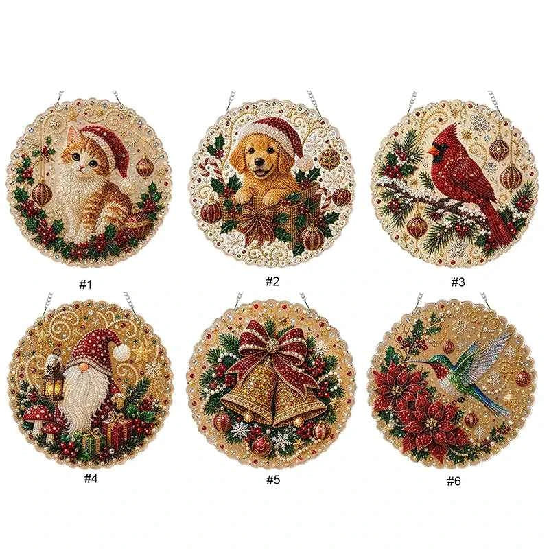 New Christmas Pearl Diamond Kit. DIY. Dog, Cat, Hummingbird, & More Patterns. Acrylic Circular Board With Lace Edges Wall Decorate Gifts