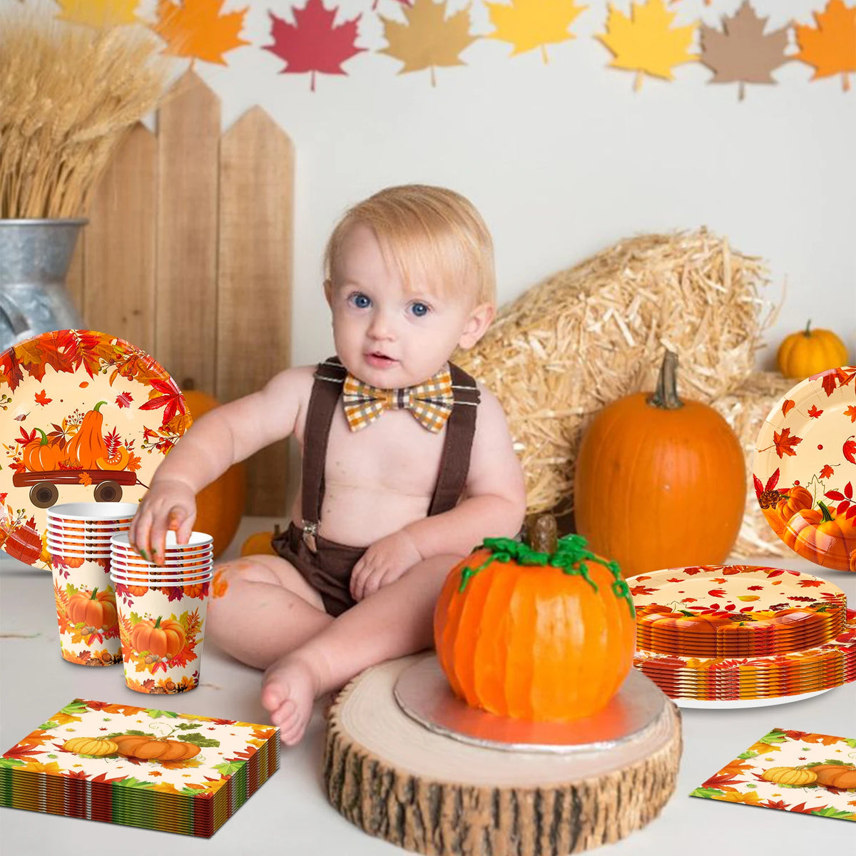 113 Pcs Thanksgiving Party Supplies Tableware - Thanksgiving Plates and Napkins Tablecloth Cups for Thanksgiving Decorations & Friendsgiving Decorations & Fall Party Decorations