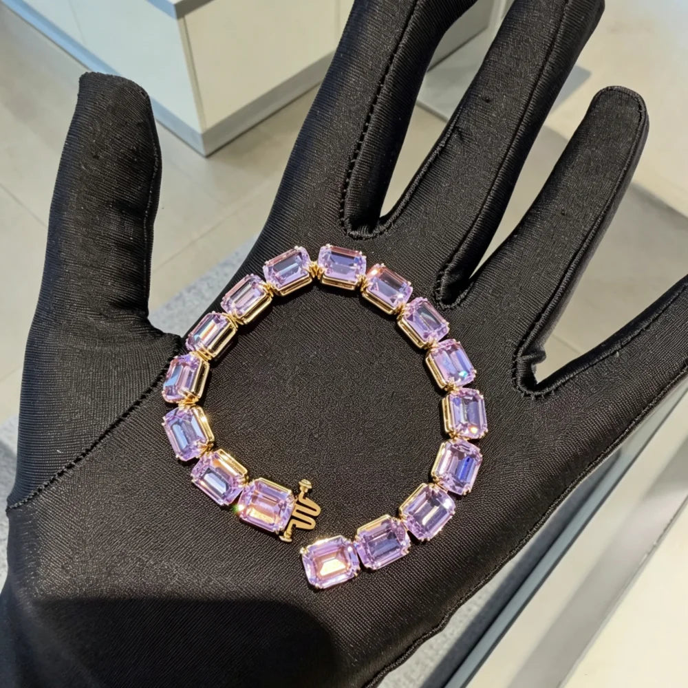 2026 New Product: Gold Collar, Austrian Purple Crystal Pendant, Luxurious Square Sugar, High Grade Bracelet