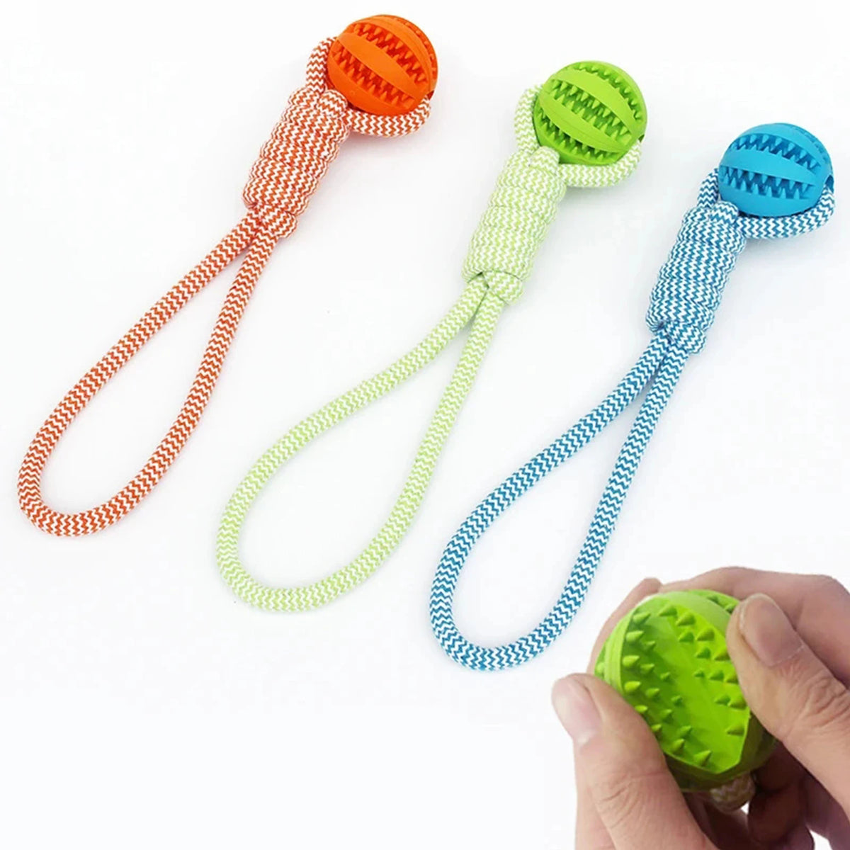 Dog Chew Toy with Cotton Rope. Tug Toy with Treat Dispensing Rubber Ball. Durable Bite Resistant Teeth Cleaning. Interactive Training Toy for Puppy, Small, and Medium Dogs. Green