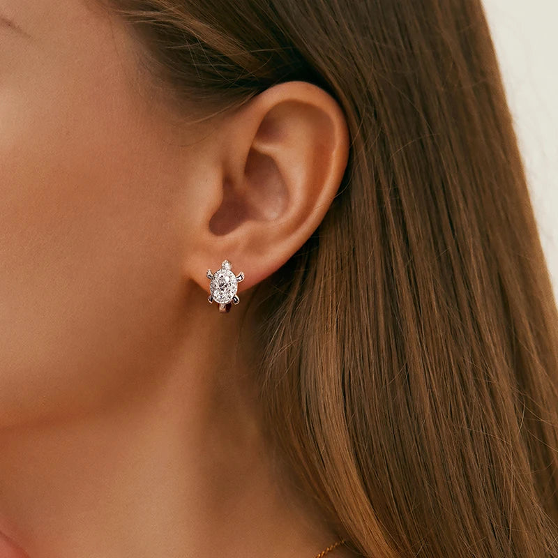OXTAO Moissanite Hoop Earrings 5x7mm D VVS1 Oval-Cut for Women, Cute Turtle Style Huggie Earrings Unique Jewelry Gift 14K Gold Filled
