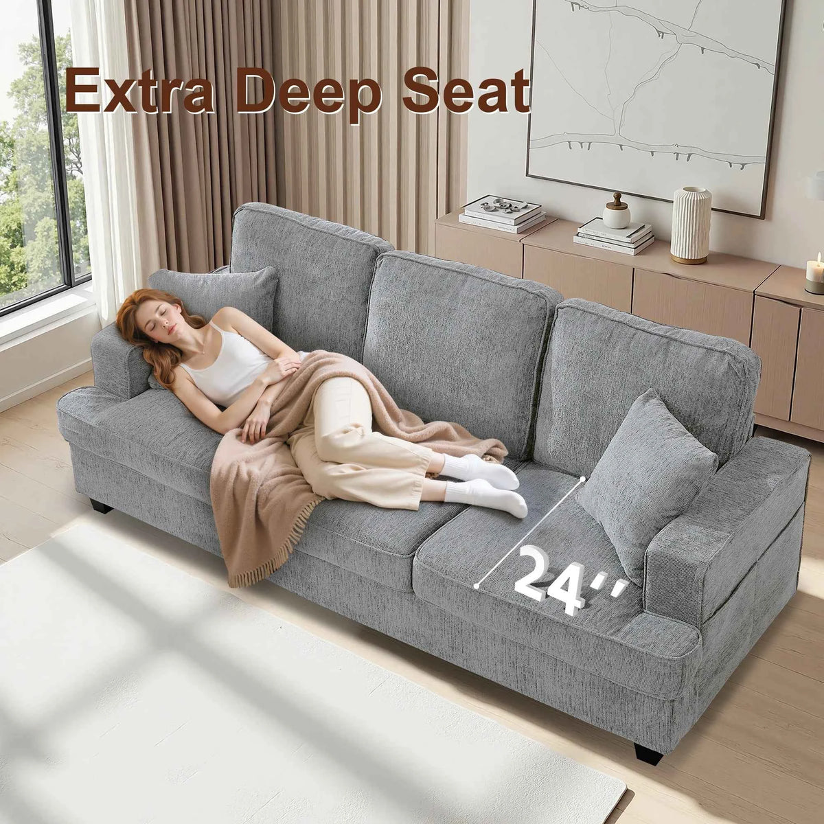 89 inch Cloud Couch Sofa in Chenille with Extra Comfy Soft Seats, Modern 3 Seater Sofas
