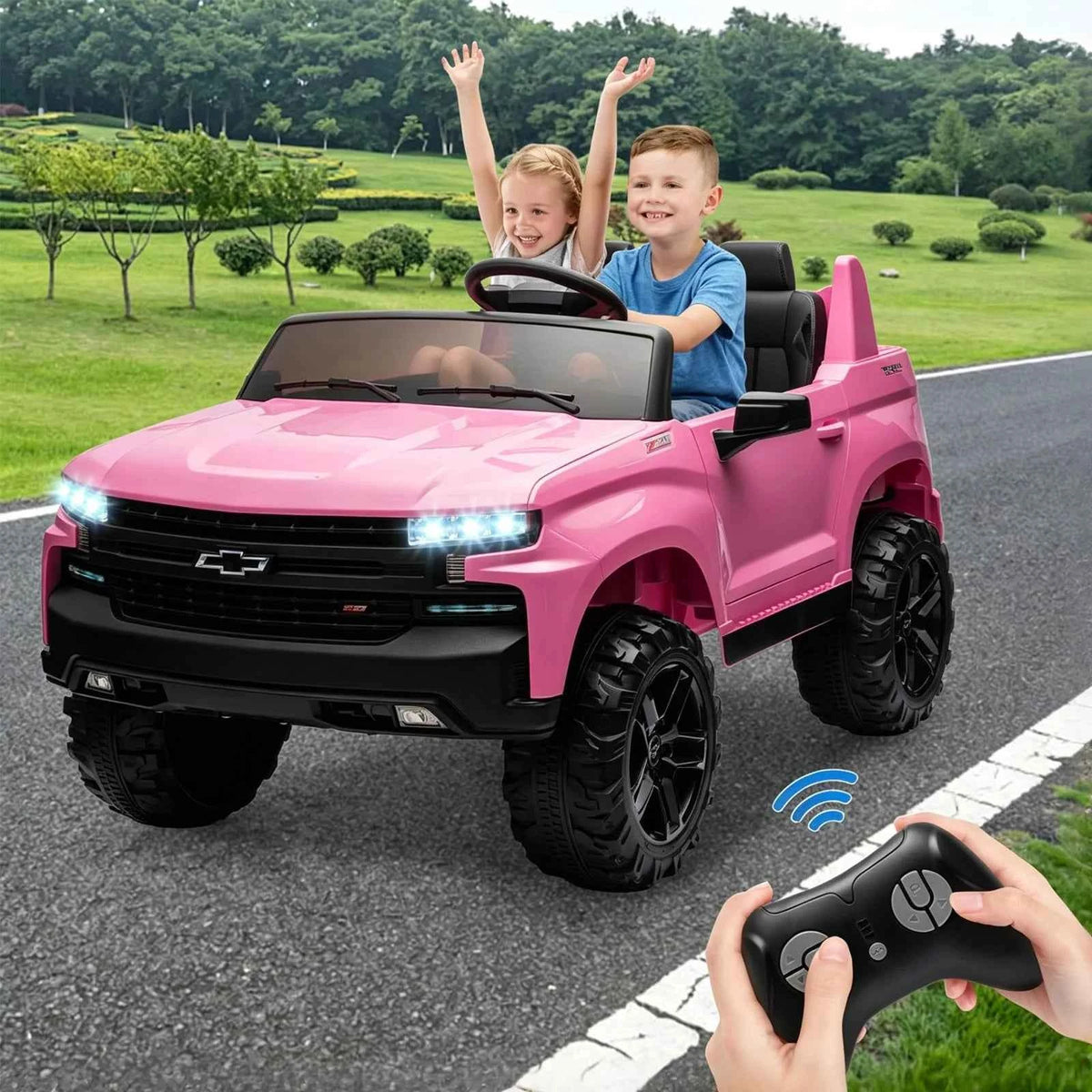 24V 2 Seater Kids Electric Ride On Truck With Parent Remote Control, Dual Motors, Spring Suspension, Music, LED Light