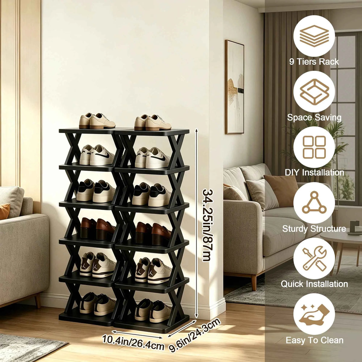 Quick Assembly No Tools  Shelf, Vertical Multi  Organizer for Small Space. Foldable
