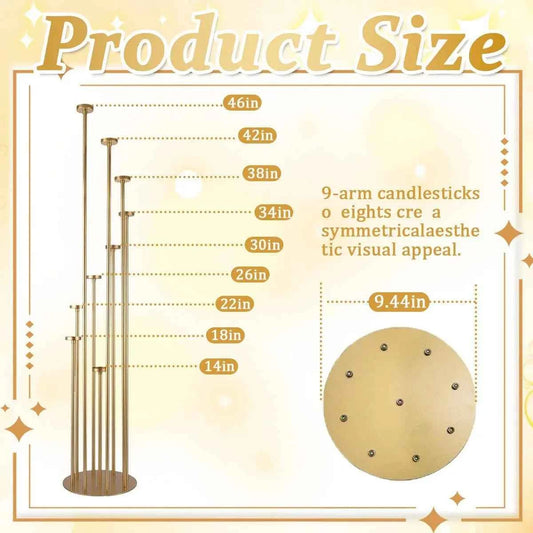 2pcs 9 Arm Candelabra Floor Candle Holders .Tall Set for Wedding. Gold Candelabras Candle Stand