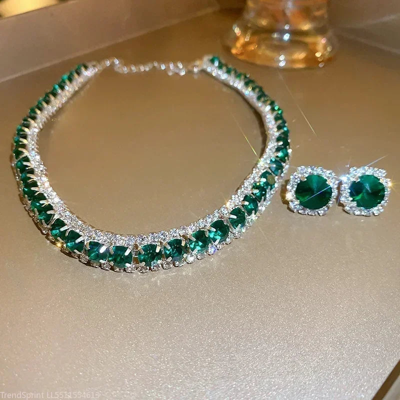 Women Trendy Rhinestone Decorated Jewelry Set.  Necklace and Earring Kit. Elegant Fashion Accessory For Daily use.