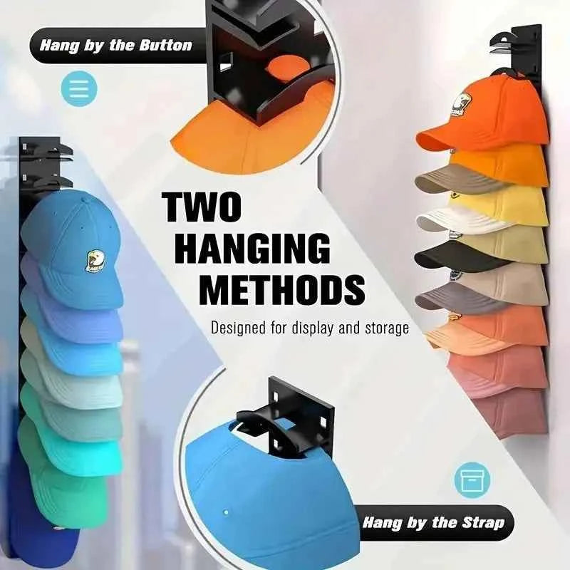 Wall Mounted Hat Organizer Holds 18 Baseball Caps Home Storage Holder,  1 or 2 pieces