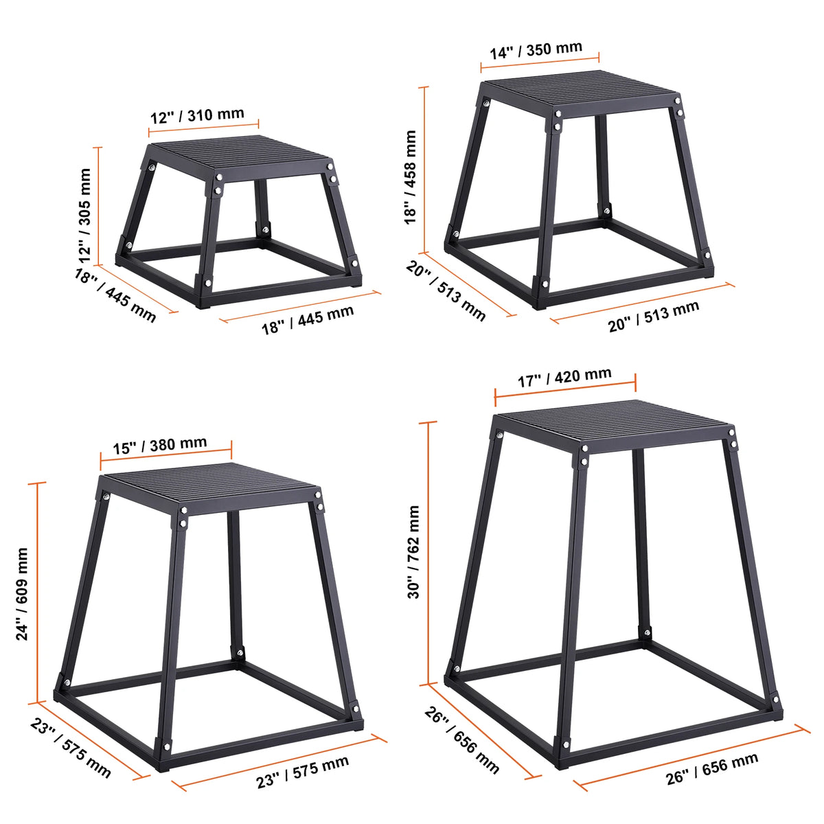 SucceBuy 12/18/24/30inch Plyometric Jump Box Platform. Black For Home Gym Training, Conditioning, Strength Training 3/4pcs